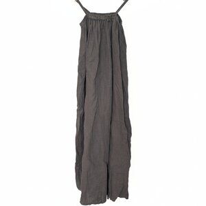 Filosofia Leah Dress 100% Linen Grey Gathered Midi/Maxi  Dress with Pockets